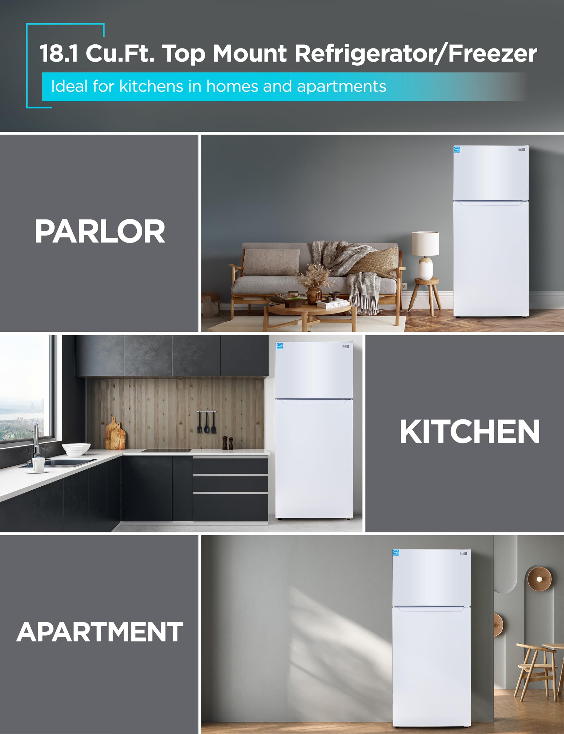Black+Decker 18.1 Cu. Ft. Top Mount Refrigerator With Freezer, 2 Door Refrigerator With Top Freezer And Adjustable Temperature Control, Full Size Fridge, Energy Star Certified, Br1810hw, White on Fridge.com - View 2
