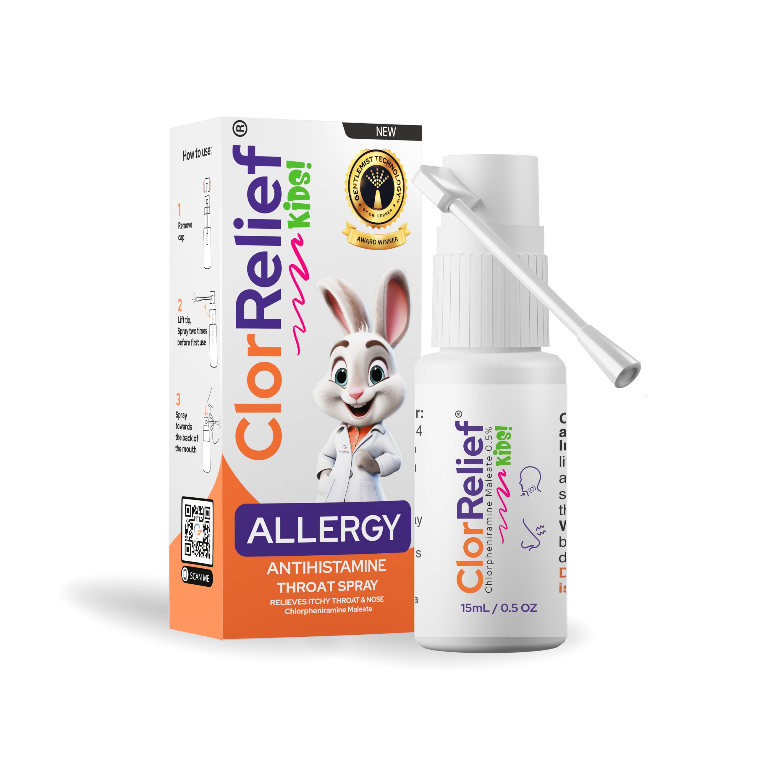 ClorRelief Antihistamine Throat Spray for Allergies – Chlorpheniramine 0.5 FL Oz – Relief for Itchy Throat, Sneezing, & Allergy Symptoms – Non-Drowsy, Kid Use