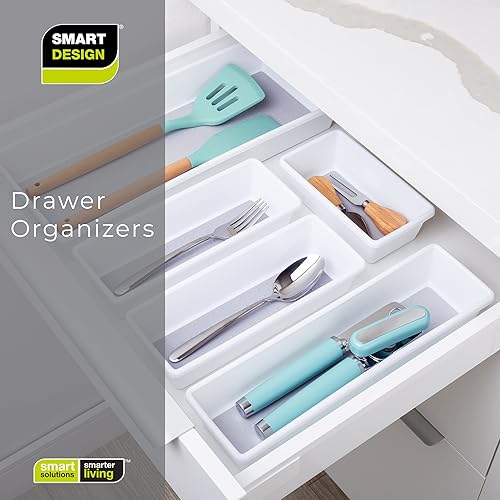 Miniatura 7 de Smart Design Organizador de cajones de plástico, juego de 6 a 6.75 x 3.75 pulgadas, forro y pies antideslizantes, sin BPA, para utensilios,