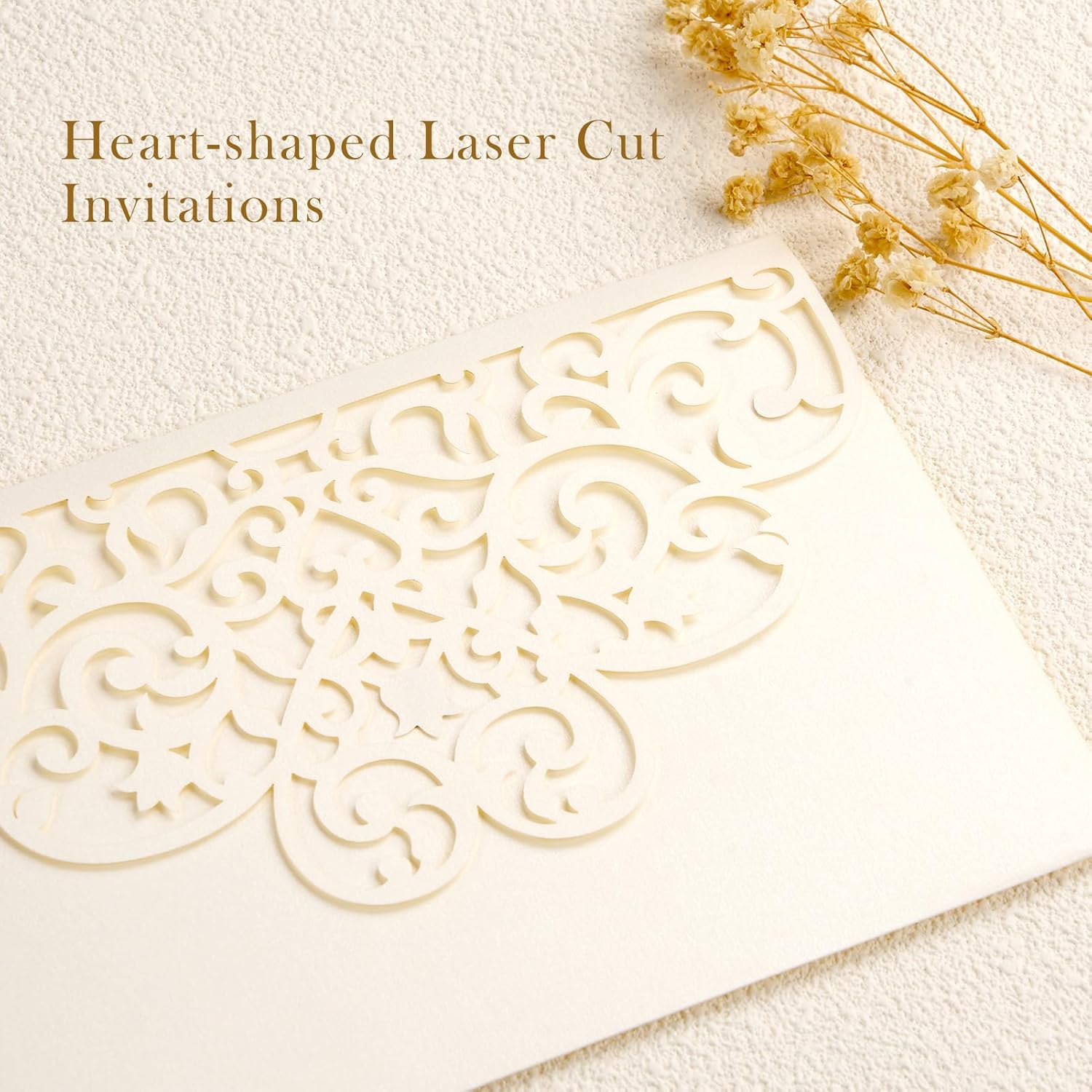 50Pcs Ivory Wedding Invitation Kits with Envelopes and RSVP Cards Laser Cut 5×7 Tri-Fold Personalized Birthday Invitations for Wedding Quinceanera Party Bridal Shower Engagement