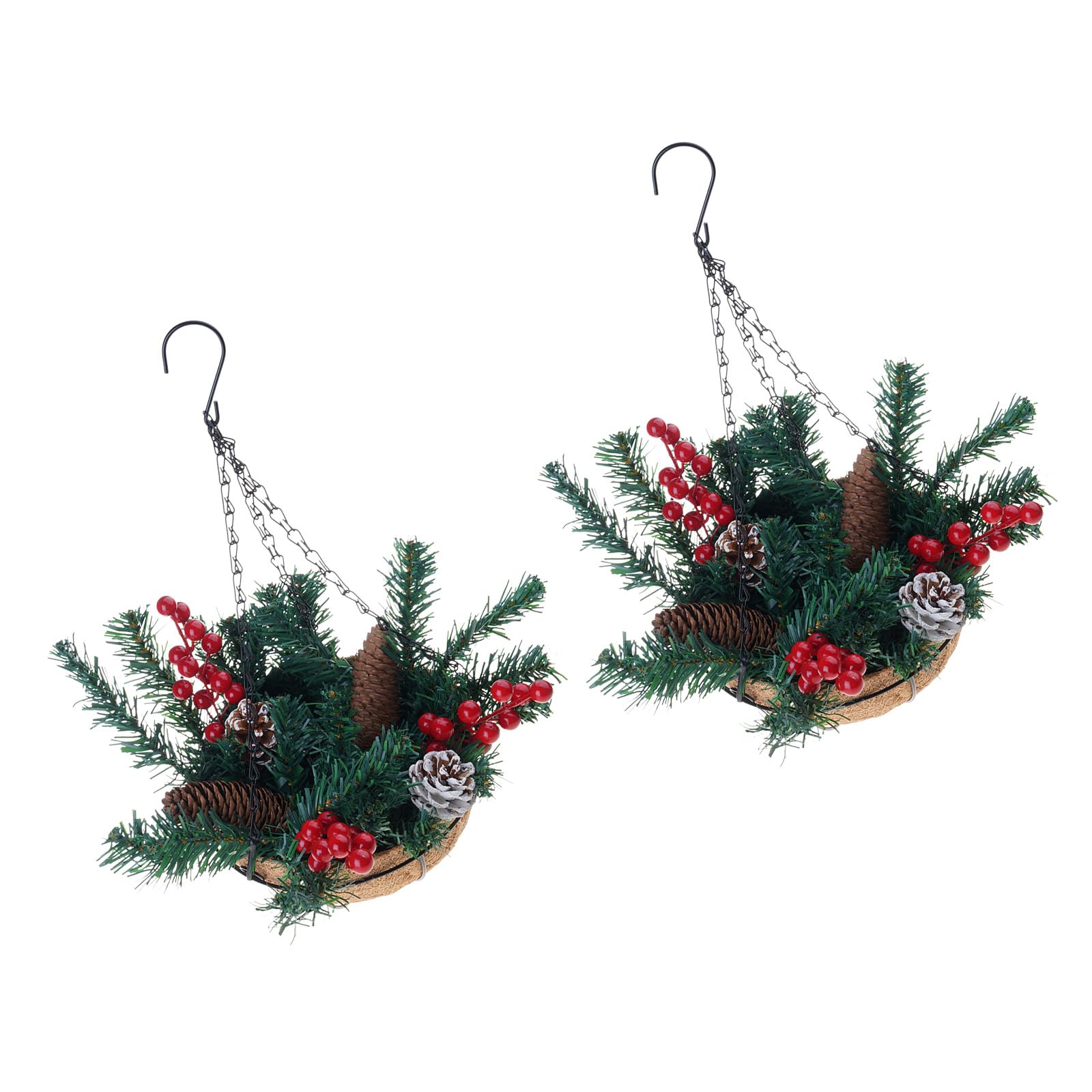 Cesto Natalizio da Appendere All'aperto con Bacche Rosse E Pigne Fioriera Artificiale Pre-illuminata con Luci a LED per Decorazioni per Design Resistente alle Intemperie Bacche Rosse