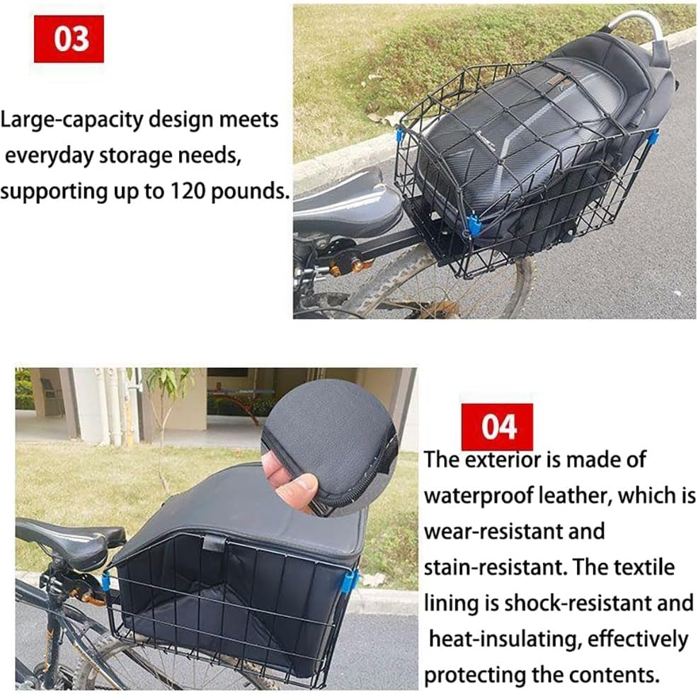 Bicycle Pet Carrier Basket, Foldable Dog Cat Travel Bag with Waterproof Lining for All Bike Models