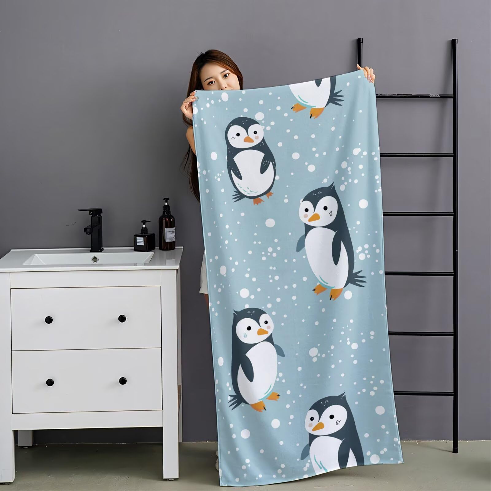Toalla Playa XXL 100x220cm Turquesa，Toalla Microfibra 2 Pack Pingüino Secado Rápido y Antiarena，Absorbente，Ligera Fina Compacta，Aplicable a Playa，Baño，Piscina，Gimnasio，Viajes YJ-677