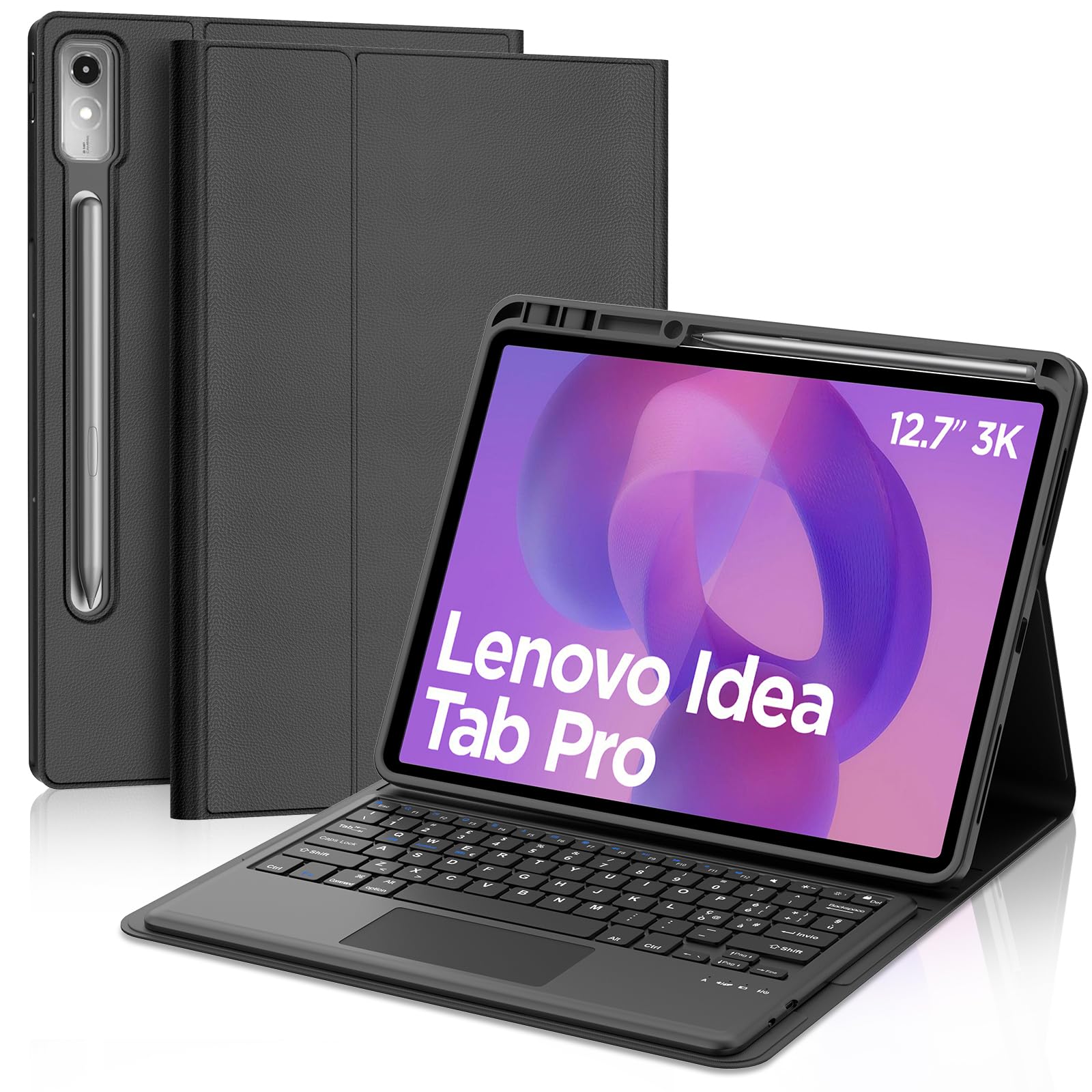 Occtingkind Cover con Touchpad per Lenovo Idea Tab Pro 12,7" 2025 - Custodia con Tastiera Magnetica Bluetooth, Trackpad Multitouch, Layout Italiano, Slim, Per Xiaoxin Pad Pro/Moto Pad, Nero