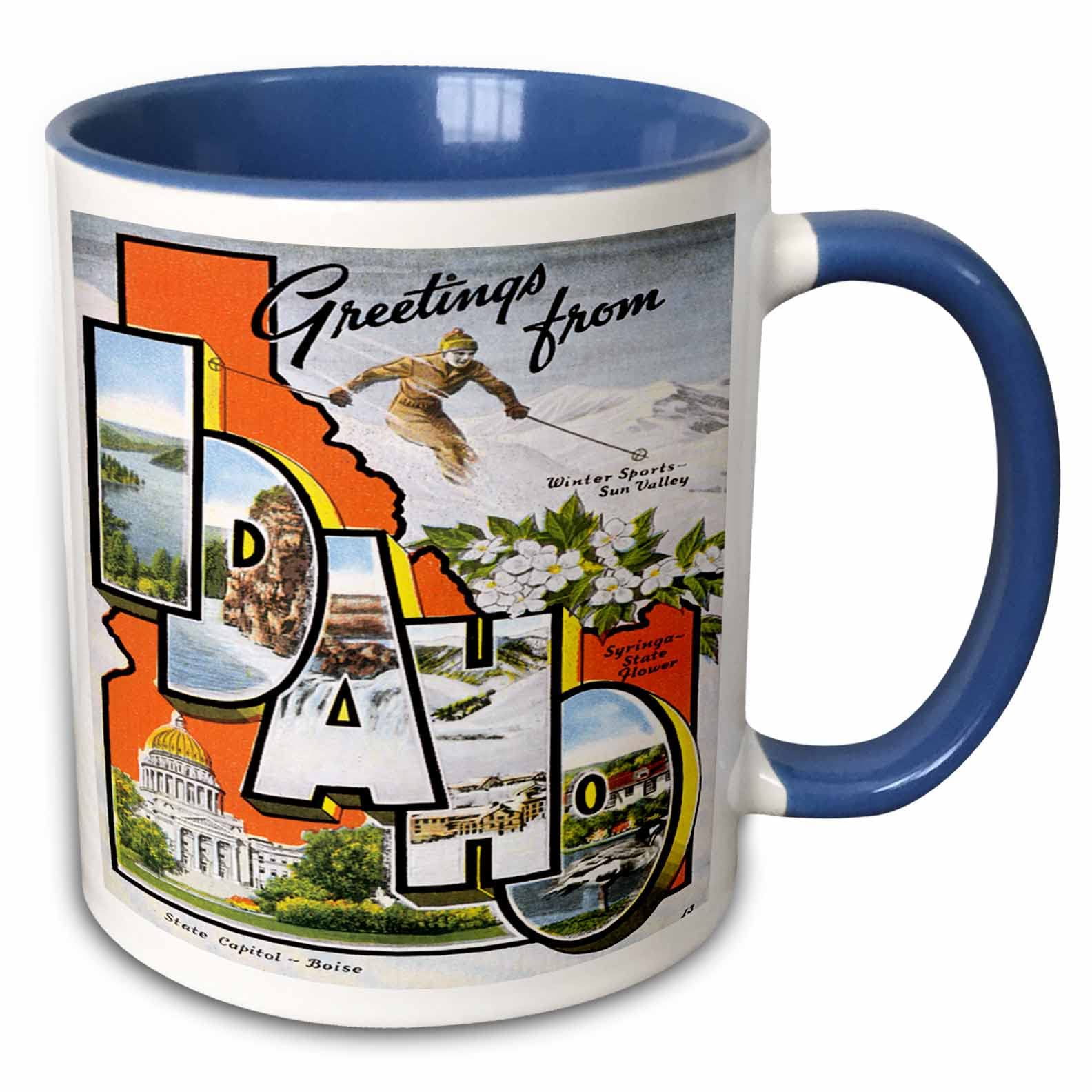 3dRose Greetings from Idaho Sun Valley Boise with Scenes from The State Two Tone Mug