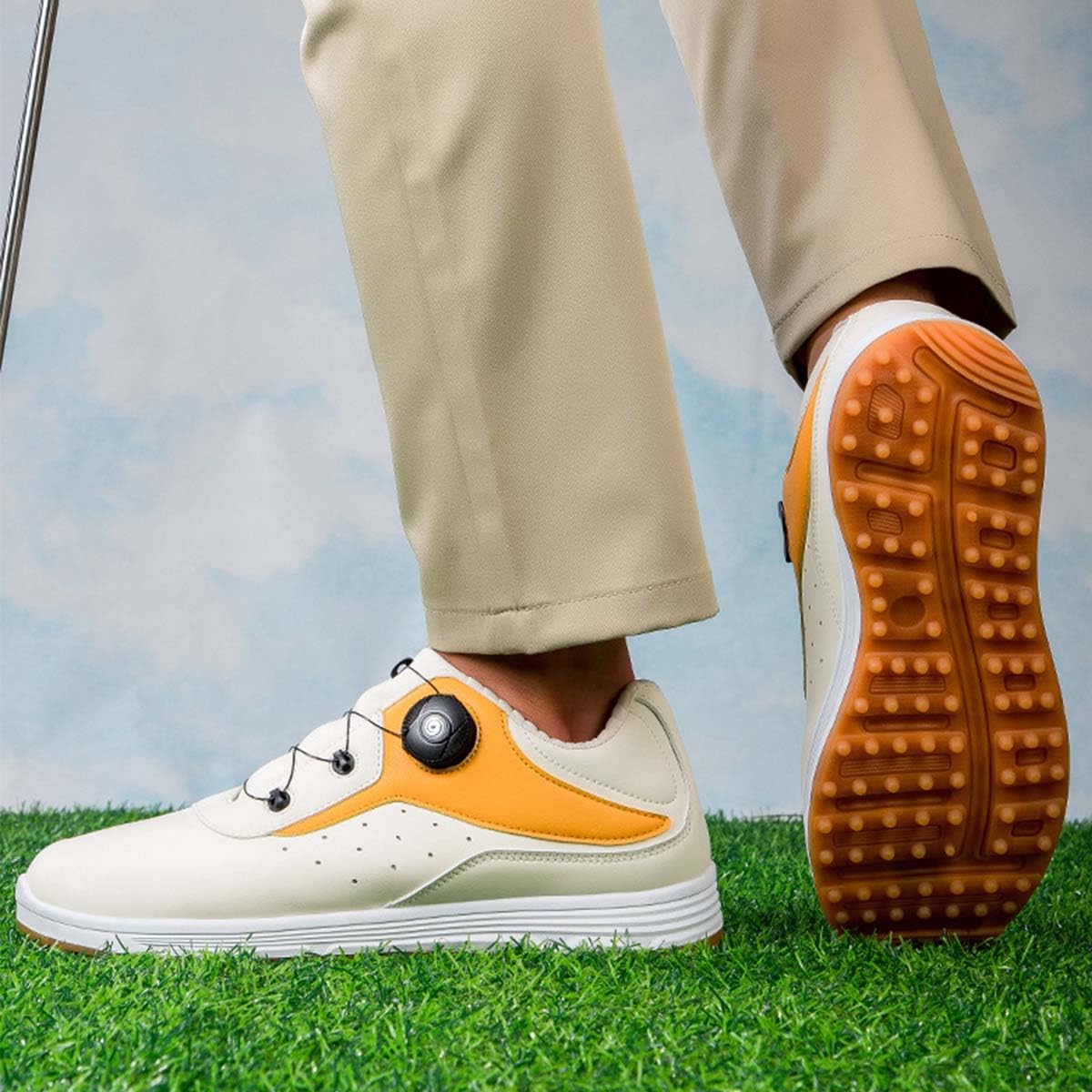 Zapatillas de Golf para Hombre sin Clavos | Impermeables y Antideslizantes, cómodos, botón Giratorio, Extra Anchos