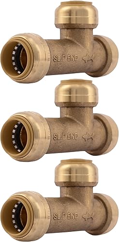 SharkBite Camiseta deslizante de 34 pulgadas, paquete de 3, accesorio de fontanería de latón Push to Connect, cobre y CPVC, U3370LF