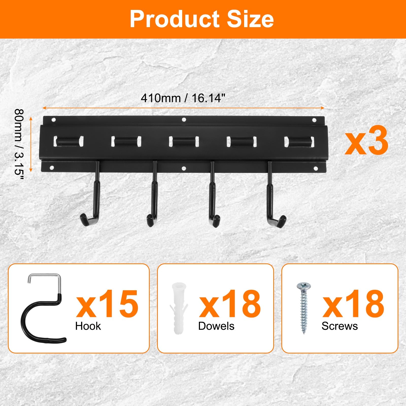 QUARKZMAN Portaherramientas de Jardín Kit, Soporte Metálico de Pared Empalmable con Ganchos Negro para Herramientas Colgador para Escobas Fregonas Sótano Garaje, 123cm Largo Total