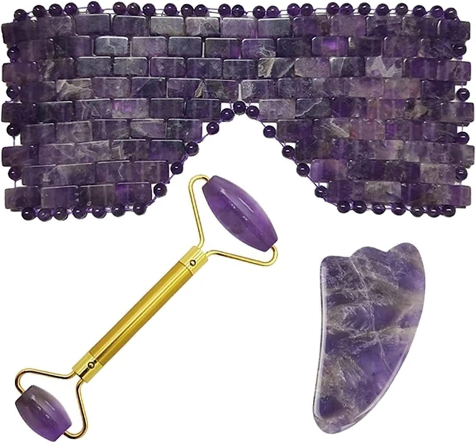 Masque yeux améthyste contre la fatigue faciale avec grattoir Gua Sha de massage