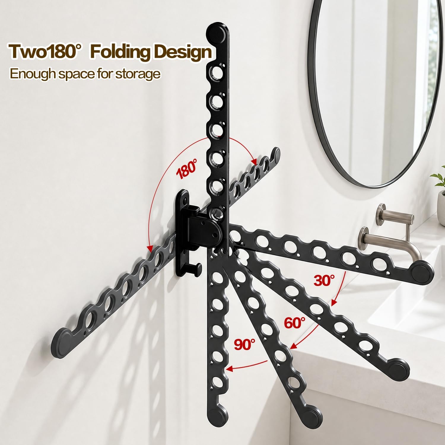 wall Mounted Clothes Drying Folding Hanger Rack for Laundry Room