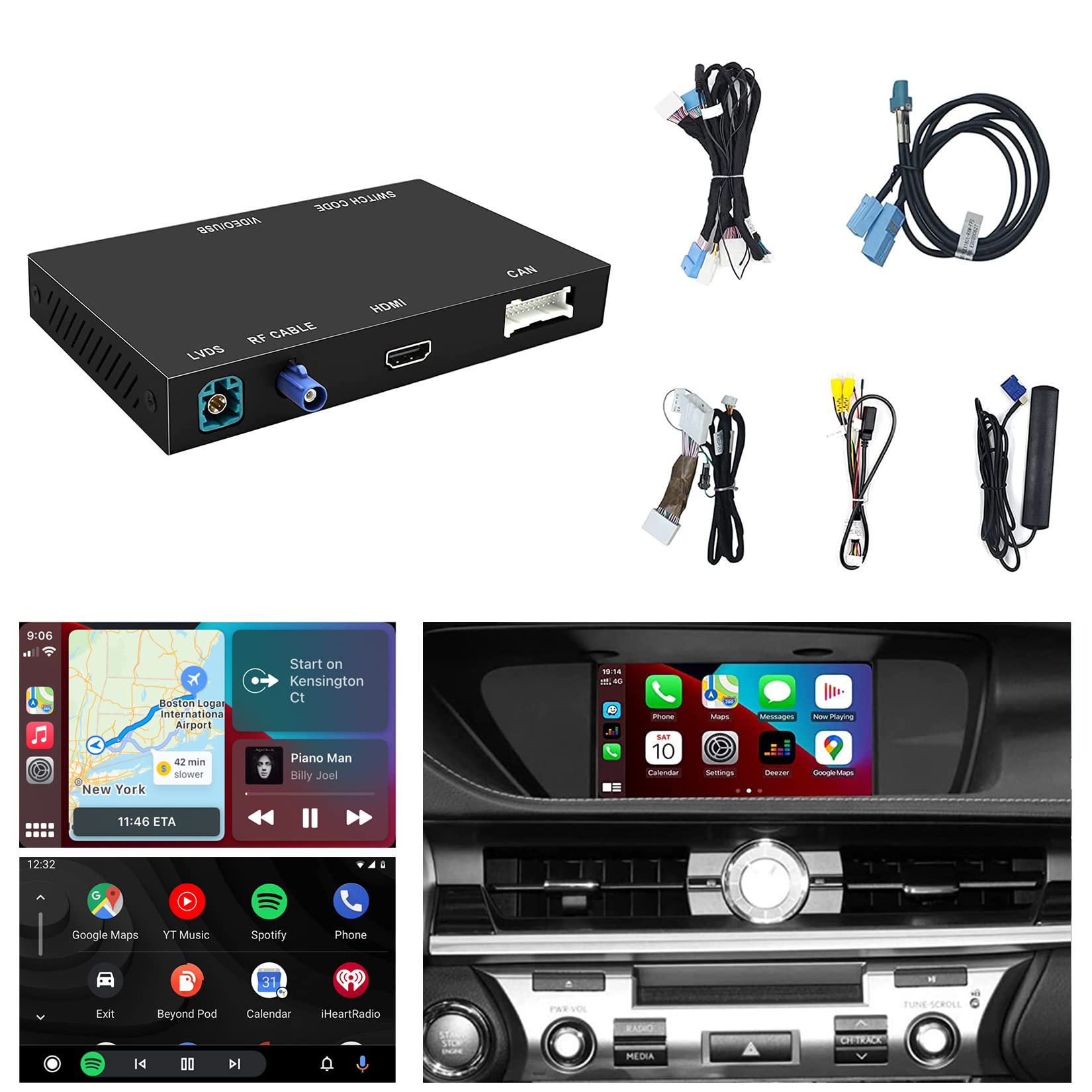 Compatible with Lexus Wireless CarPlay + Android Auto + Mirrorlink + YouTube Retrofit Kit, Support NX UX LX GS LS LC RC 2014-2019, ES 2015-2019, RX 2016-2019 with 3 Buttons Knob Controller
