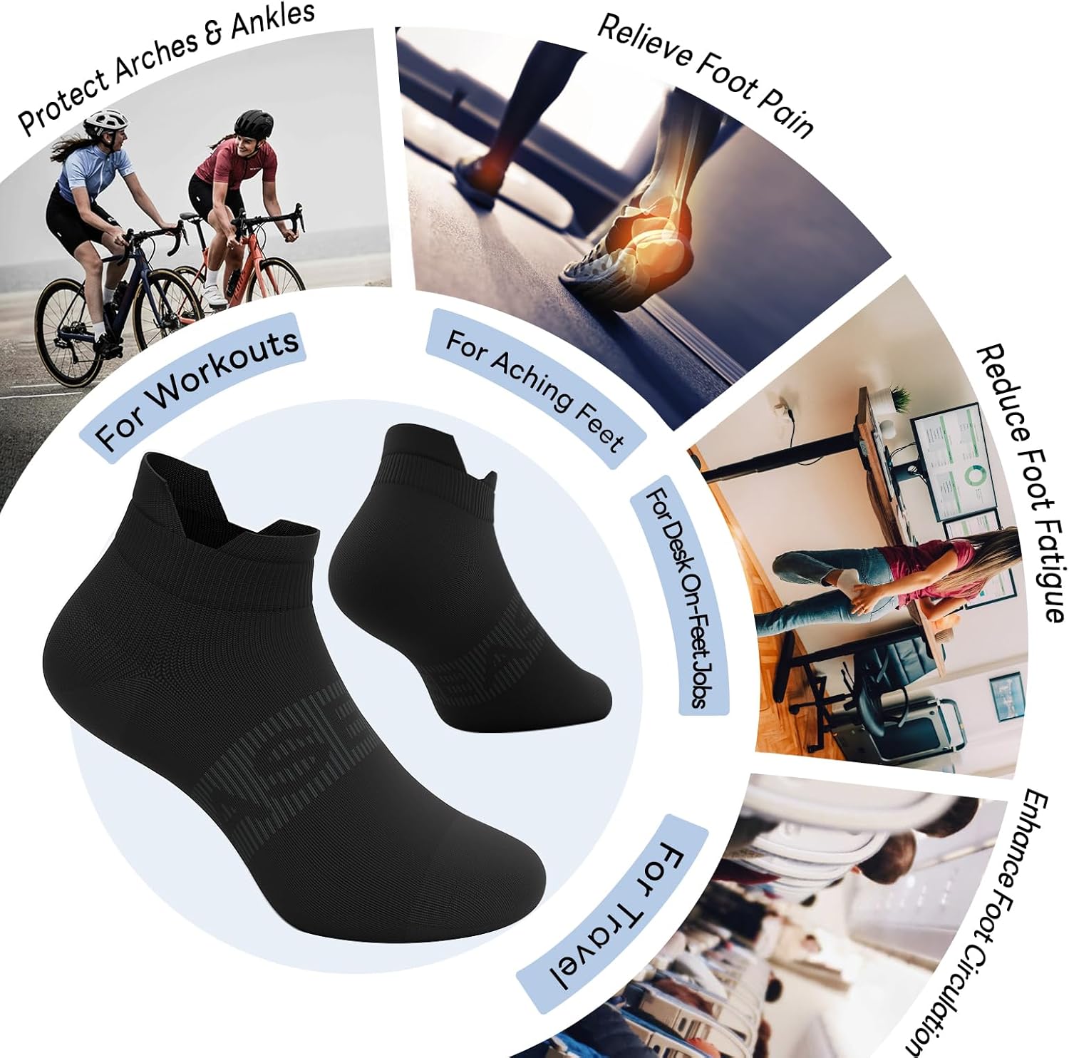 6 Pairs Ankle Compression Socks Men Women 15-20 mmHg Low Cut Athletic Running Arch Support for Travel Nurses Flight - Image 3