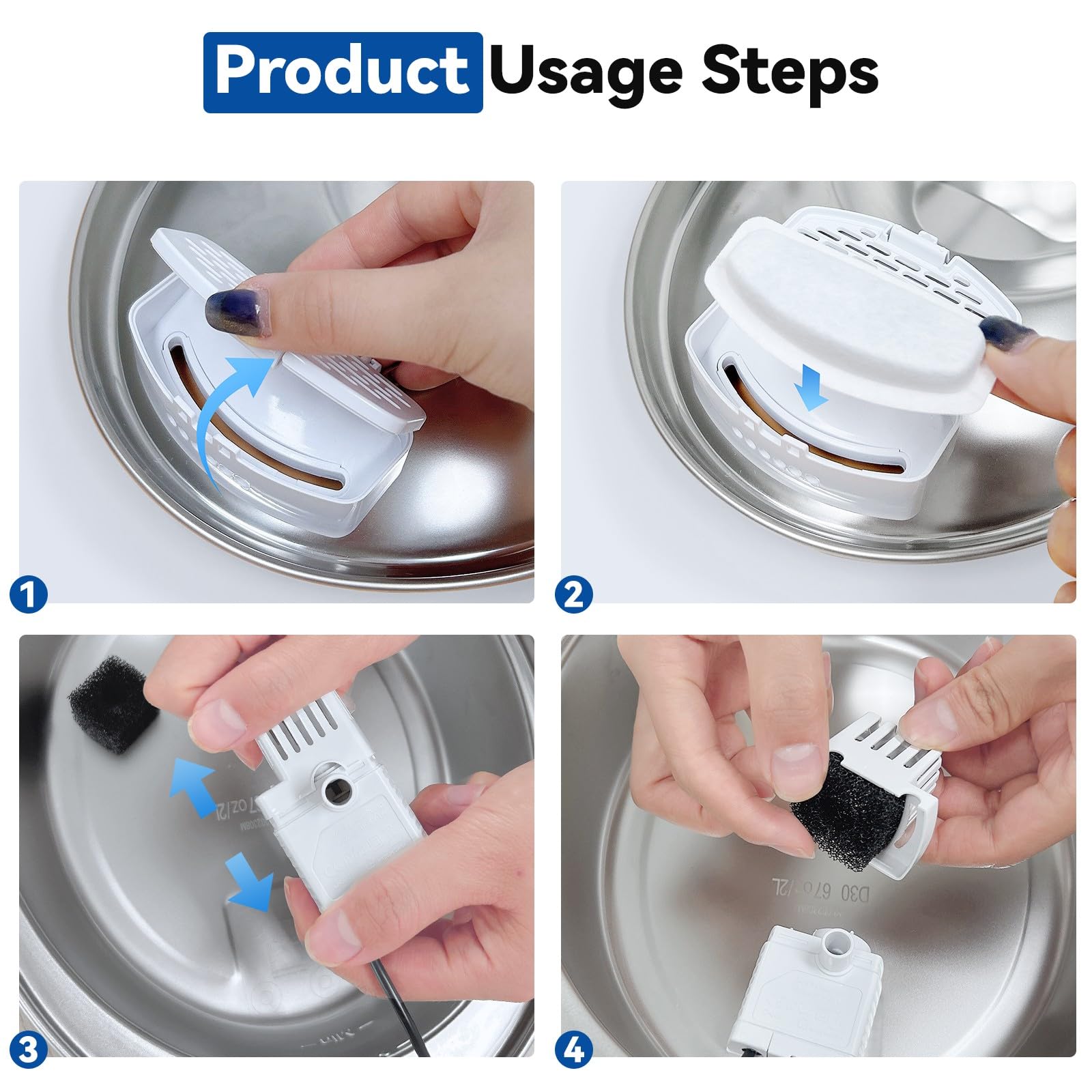 Confezione da 24 filtri di ricambio per fontana per gatti ORSDA, compatibili con fontana d'acqua per gatti ORSDA 2L in acciaio inossidabile, fontana per animali domestici D30 per gatti (12 filtri