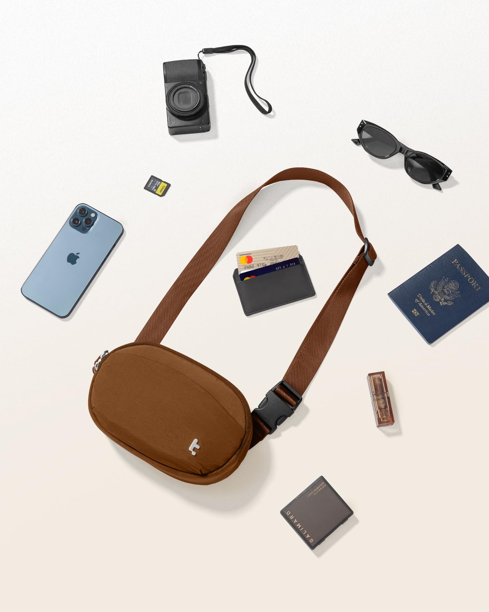Tomtoc Bolso Bandolera Mujer con Protección RFID, 1,5L Impermeable Ligero, Uso Diario y Portátil de Viaje, Caramelo
