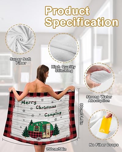 Miniatura 5 de Shower Wrap Robe for Women Bath Body Towel Wrap Spa Merry Christmas Soft Absorbent Bathrobe with Adjustable Snap Closure Button Design Bathroom