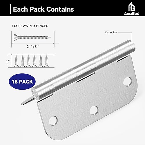 Vista 104 de Bisagras de puerta color negro mate, paquete de 108 bisagras negras para puerta de 3.5 pulgadas, bisagra de puerta interior redondeada con esquinas