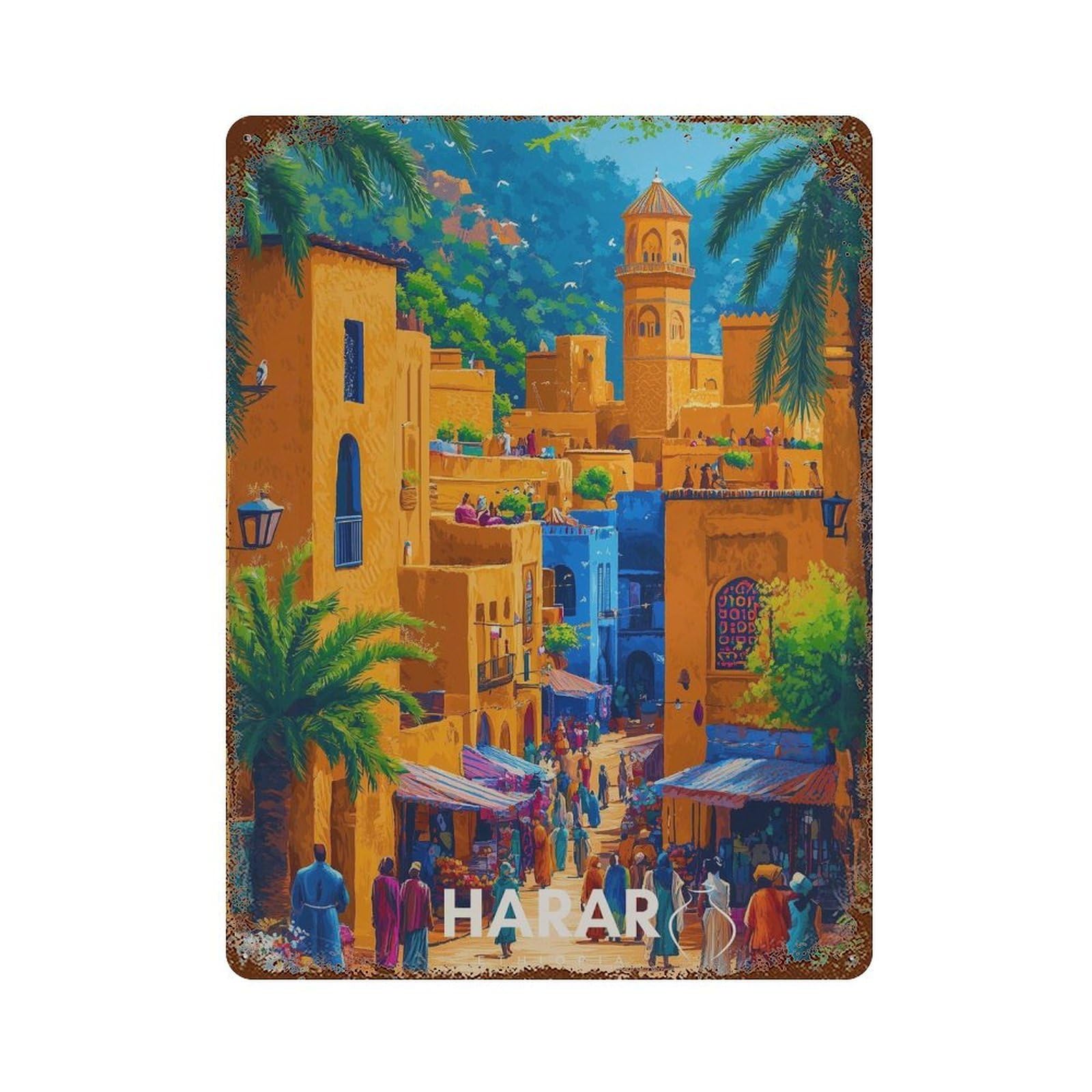 xiaoxiaoshen Harar Ethiopia Travel Vintage African Wall Decor Art Metal Tin Poster Modern Home Decor Art Home Bar Shop Decorations Vintage Sign 40x30cm