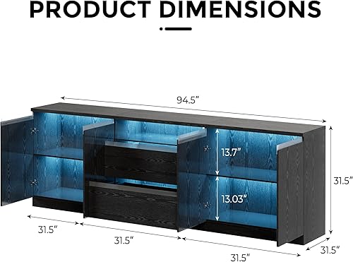 Miniatura 2 de Moderno soporte de TV para televisores de hasta 100 pulgadas, consola de TV LED, centro de entretenimiento largo con 2 cajones/2 gabinetes, soporte