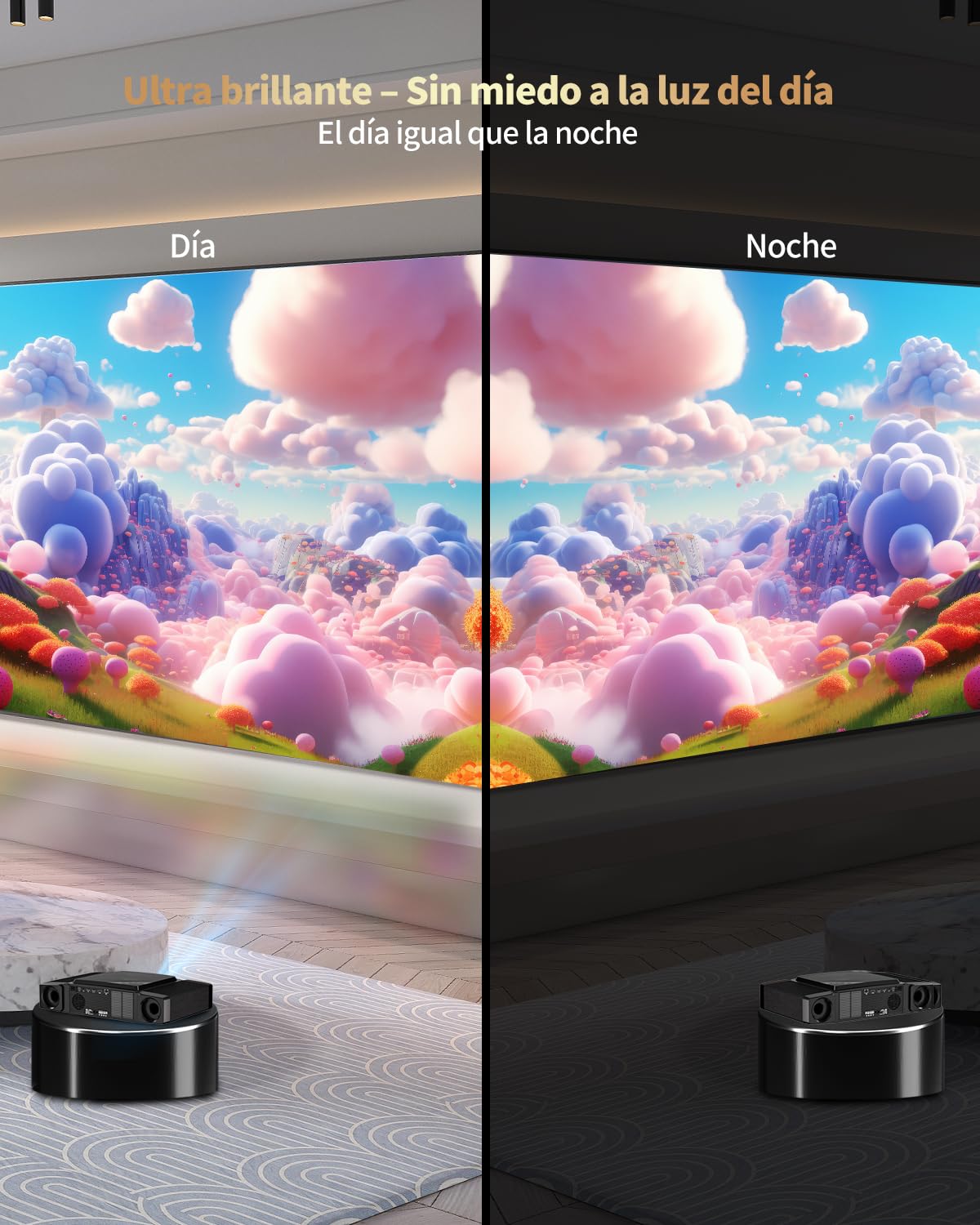 Proyector 4K Inteligente, Proyector 4K 2500 ANSI Exterior/jardín/Cine en casa, 1080P Nativo HDMI con Soporte eléctrico Oculto, Auto Focus/Keystone, WiFi 6, Bluetooth, 300" IMAX Mejorado