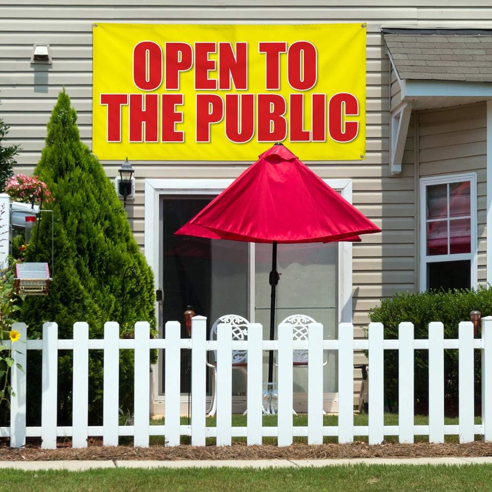 Vinyl Banner Multiple Sizes Open to The Public Advertising Printing D Business Outdoor Weatherproof Industrial Yard Signs Yellow 4 Grommets Design Only 24x48Inches