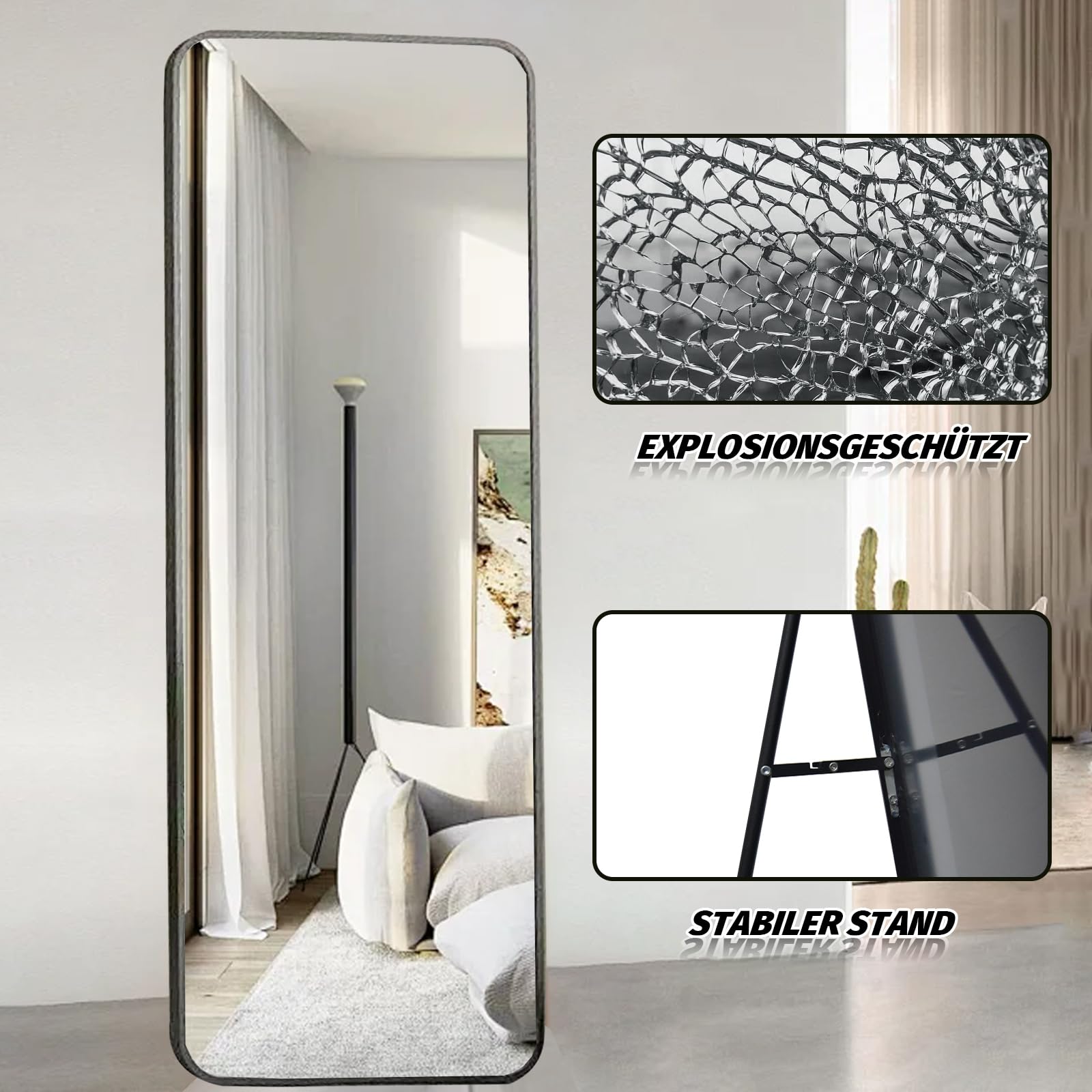 Kapler Arc Miroir sur pied 160 x 53 cm noir inclinable décoration salon