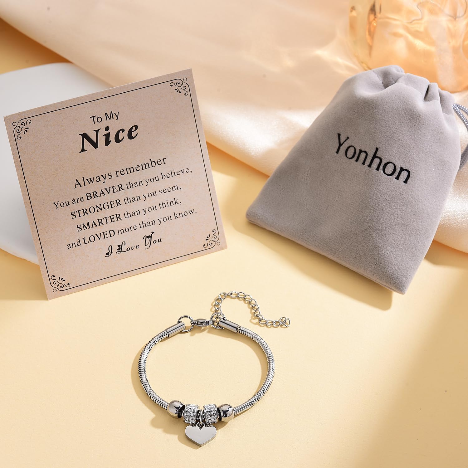 Yonhon To My Granddaughter/Niece/Bracelet,Heart Rhinestone Big Sister Birthday Christmas Easter Gifts - Image 5