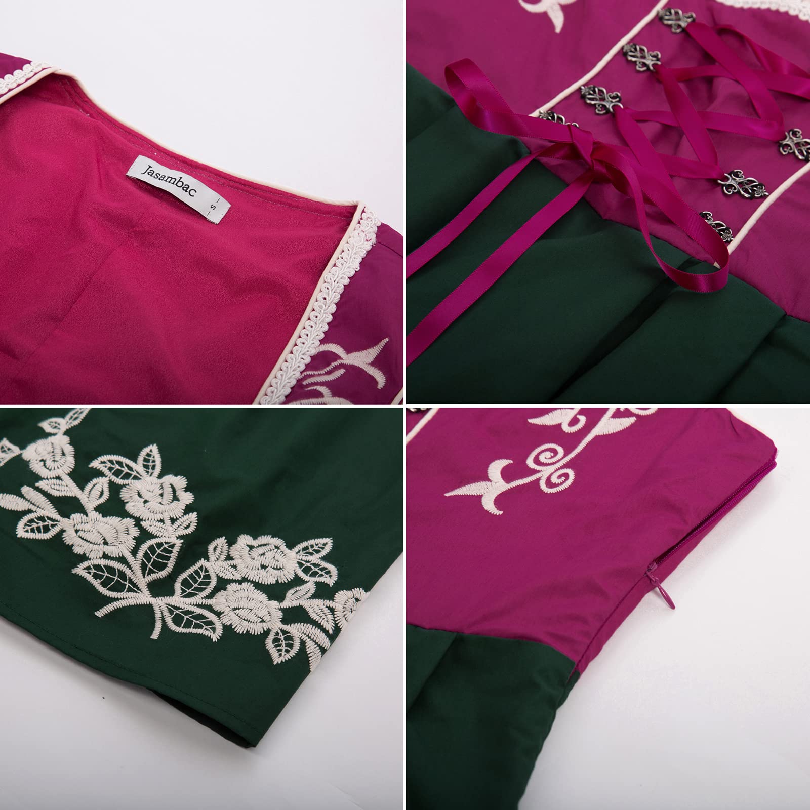JASAMBAC Damska sukienka Dirndl 3-częściowy kostium na Oktoberfest Dirndl, na karnawał, Oktoberfest