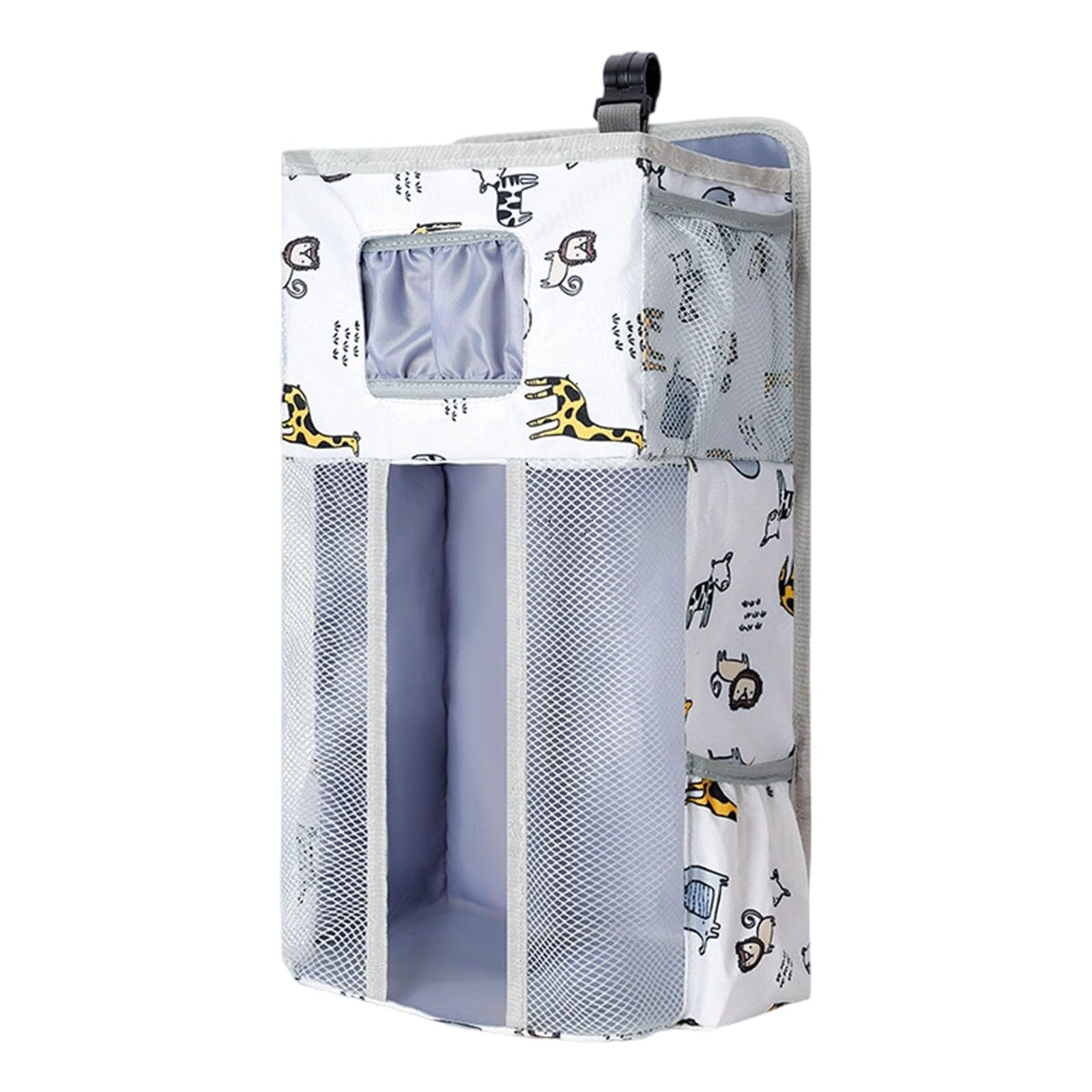 Kalttoy Animal Park Multifunctional Baby Crib Organizers Oxford Fabric Storage Bag With Zippered Compartments And Reinforced Hook Designs Baby Bedsides Hanging Storage Bag