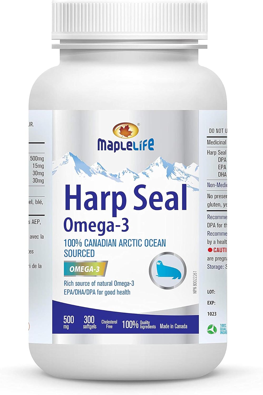 Maplelife Nutrition® – Harp Seal Oil 500 mg – 100% Canadian Arctic Ocean Sourced – EPA/DHA/DPA for Better Absorption – Boost Brain Power – Maintain Cardiovascular Health – Lower Cholesterol & Triglyceride – Anti-Inflammation – Improve Cognitive Function – 300 Softgels