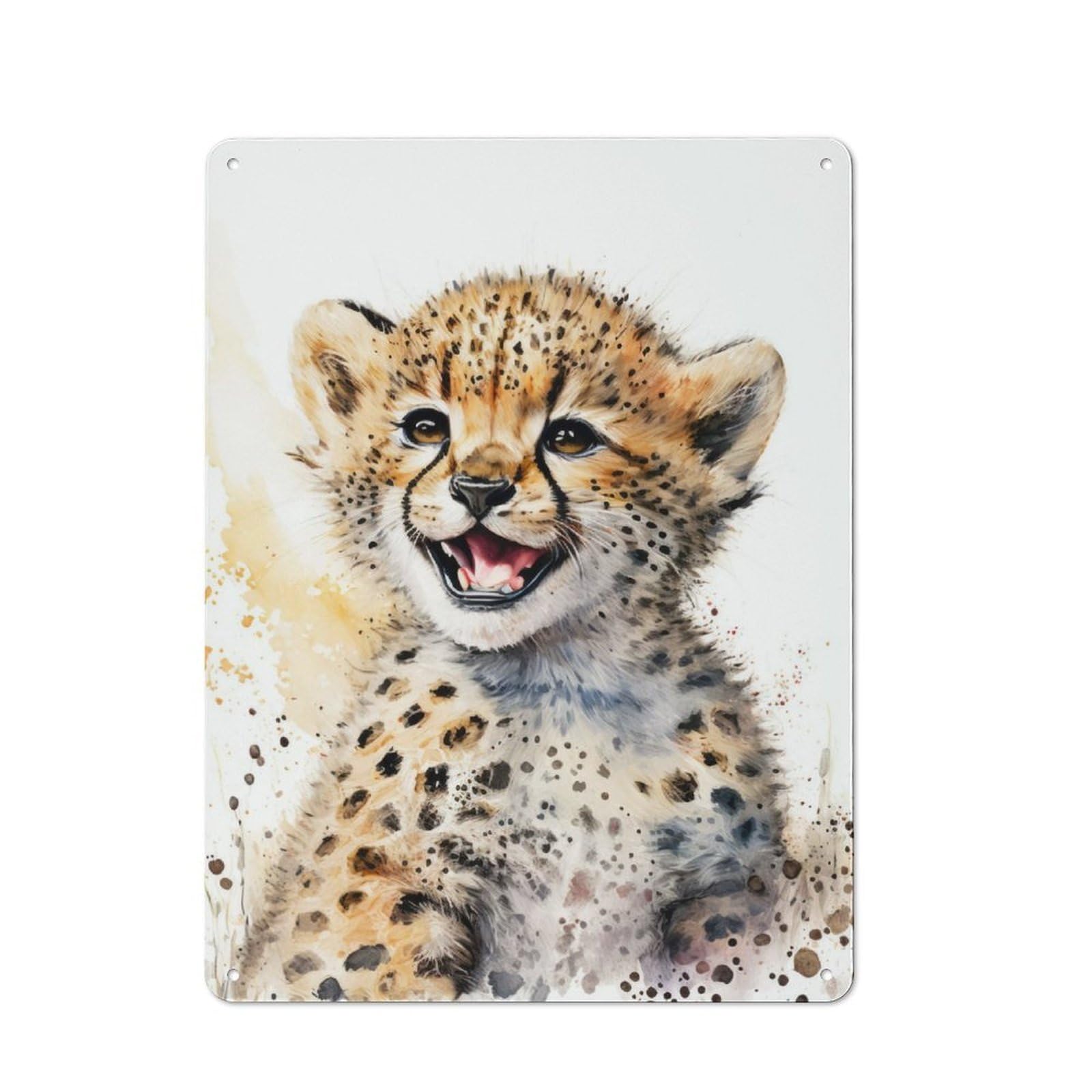 Junmoney Happy Cheetah Watercolor Retro Metal Plaque 40X30cm For Garage Or Workshop, Housewarming Wall Decor For People Furnishing Garage And Workshop