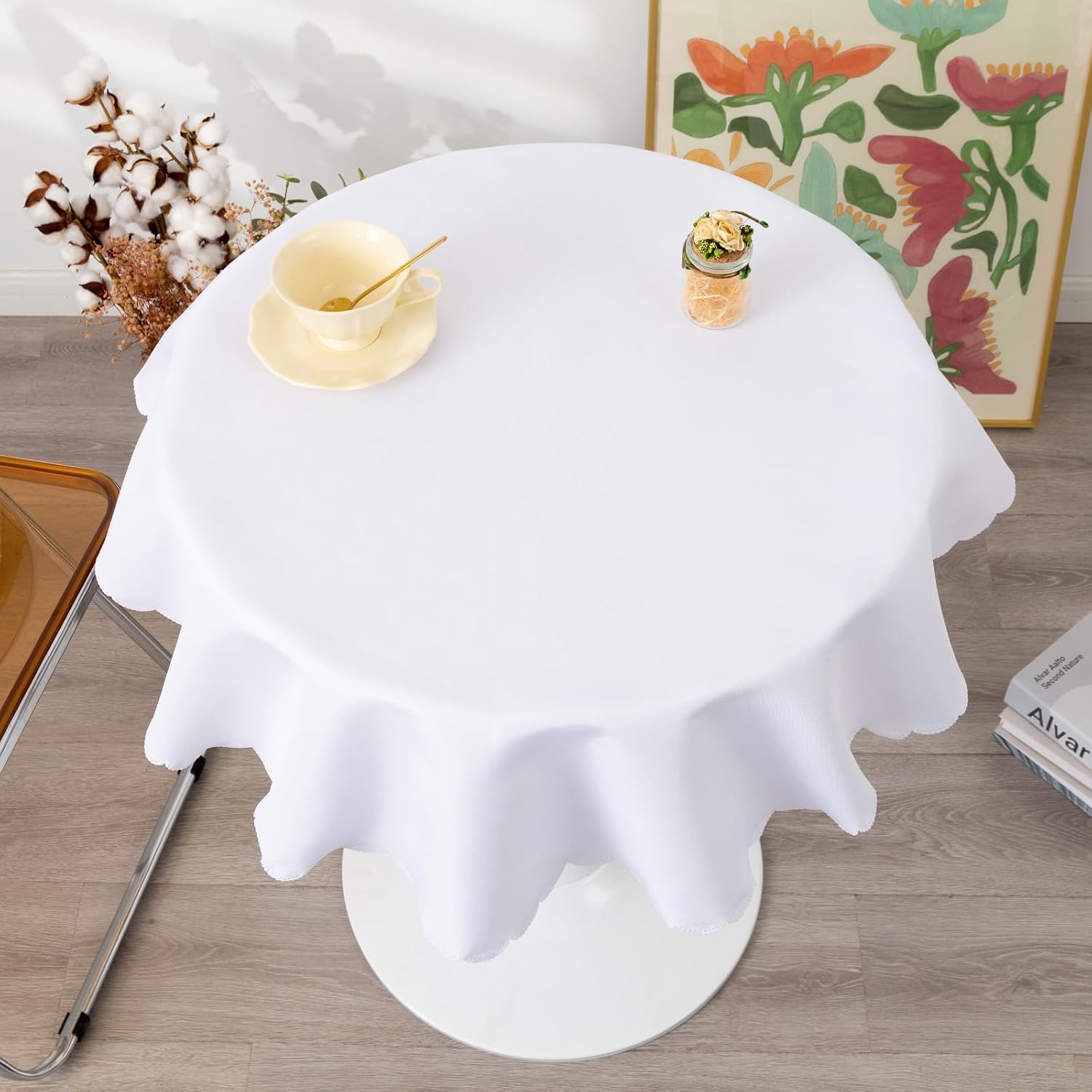 Small Round White Tablecloth 36 Inch | Decorative Wrinkle Resistant Solid Color Table Cover for Dining Table Party Wedding Camping