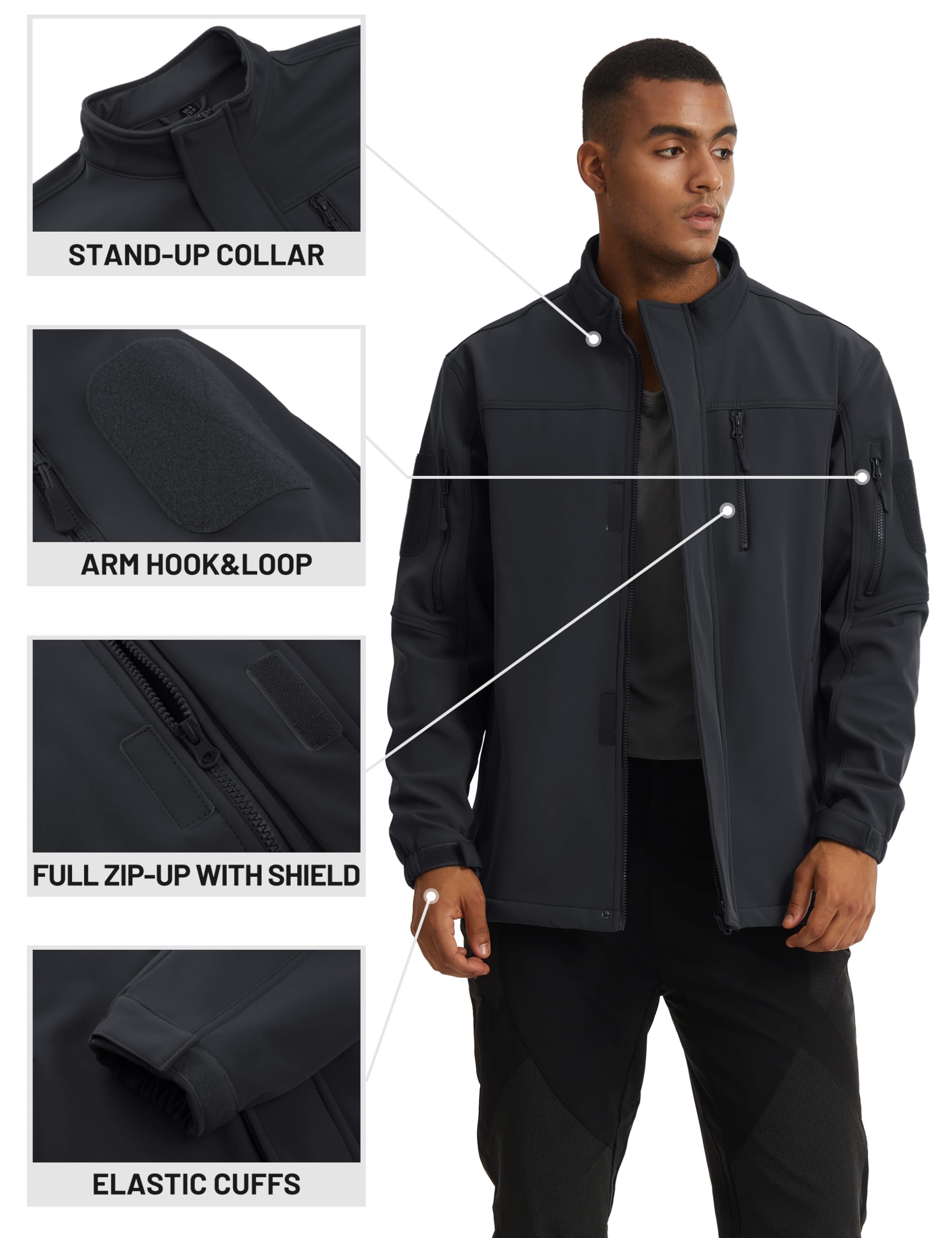 TACVASEN Giacca militare da uomo, impermeabile, in pile, invernale, softshell, con tasche con cerniera