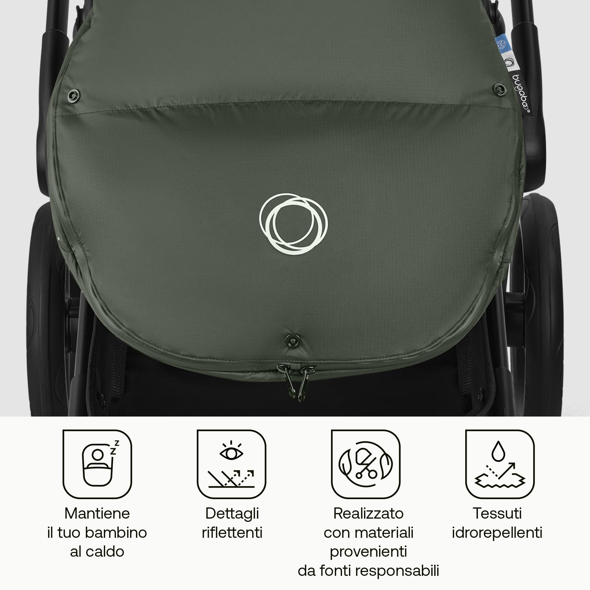 Bugaboo Thermolite Performance Sacco a Pelo da Passeggino o Carrozzina | Inserto Rimovibile, Protezione Scarpe, Cerniere Impermeabili, Imbottitura Calda - Forest Green