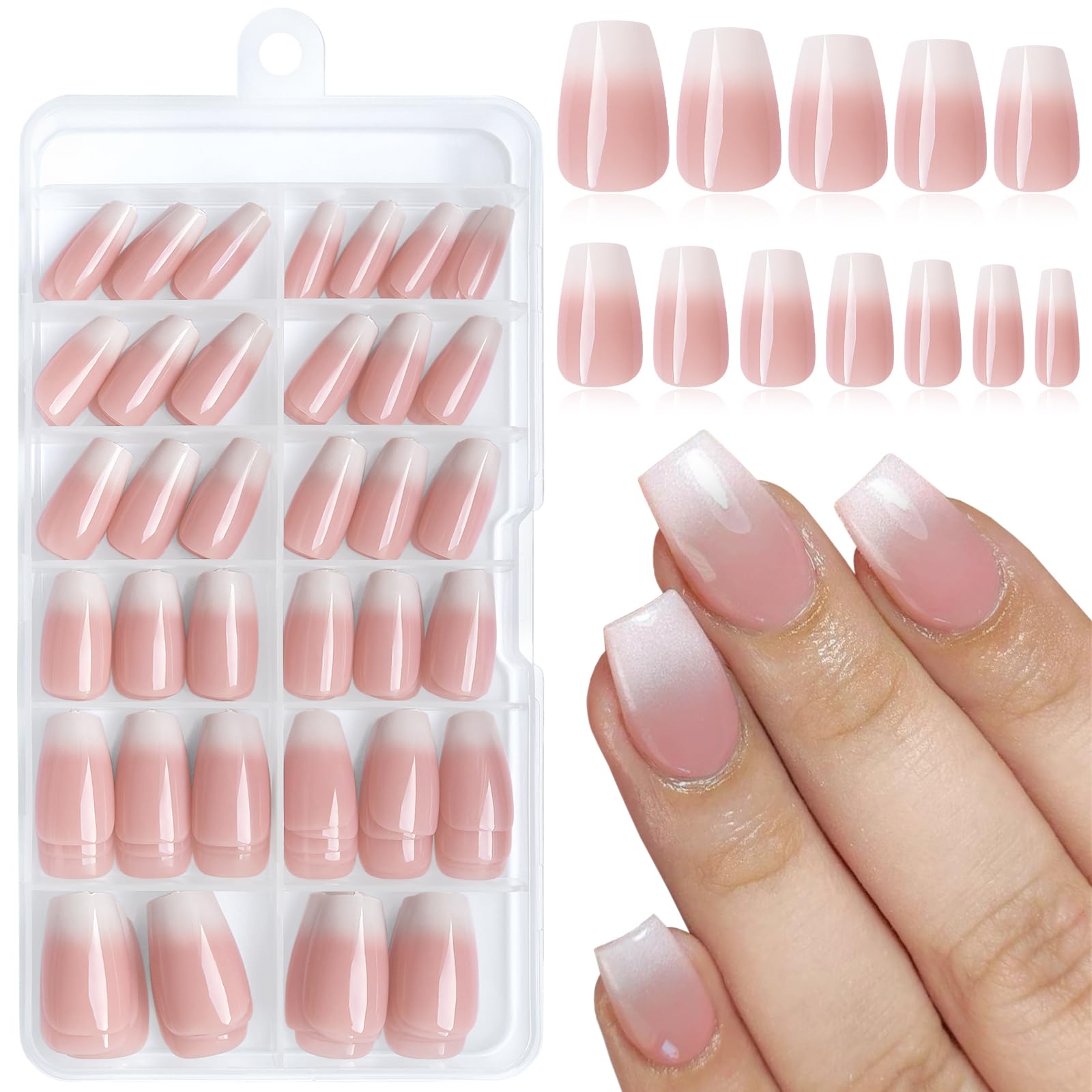 LuckForever 168pc Ombre Press on Nails Short Coffin Fake Nails with Adhesive Tabs, Ombre Nails Press ons Nail Coffin Glue on Nails Short Fake Nail