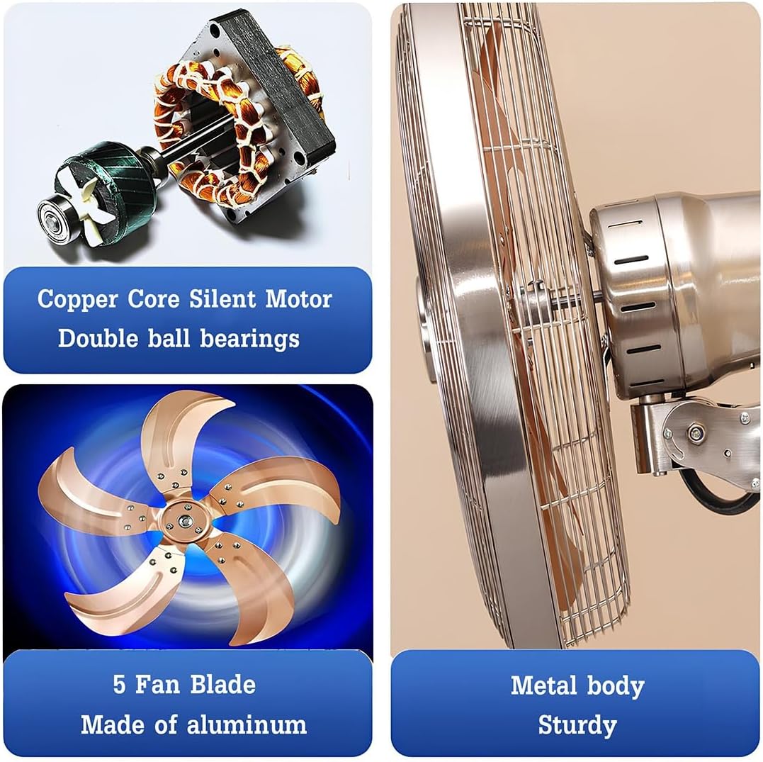 Wall Mount Oscillating Fan - 3 Speed Industrial Metal Fan with Remote Control, 120° Oscillation, Perfect for Warehouse & Garage Cooling