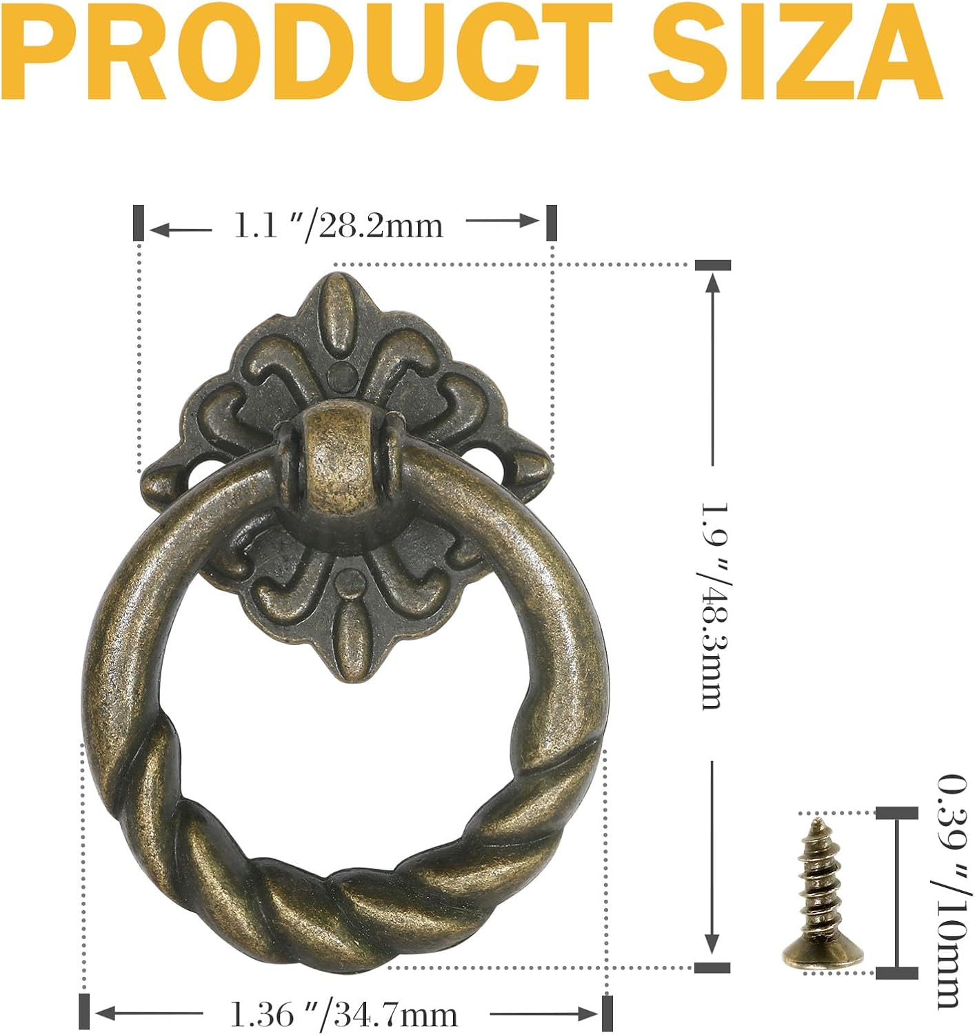 6pcs Bronze Flower Drop Ring Drawer Pulls, Small Vintage Cabinet Ring Handles, Metal Drawer Knobs for Dresser Drawers Cupboards