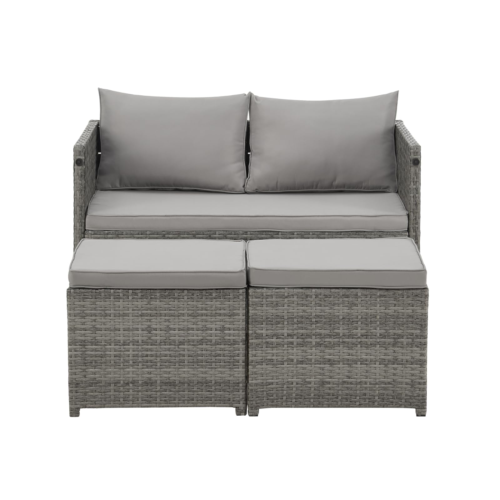 SVITA ATHINA 2in1 Sitzgruppe Outdoor Rattanlounge Balkon Essgruppe Gartenmöbel Set Gartenlounge klein Balkonmöbel Polyrattan Grau