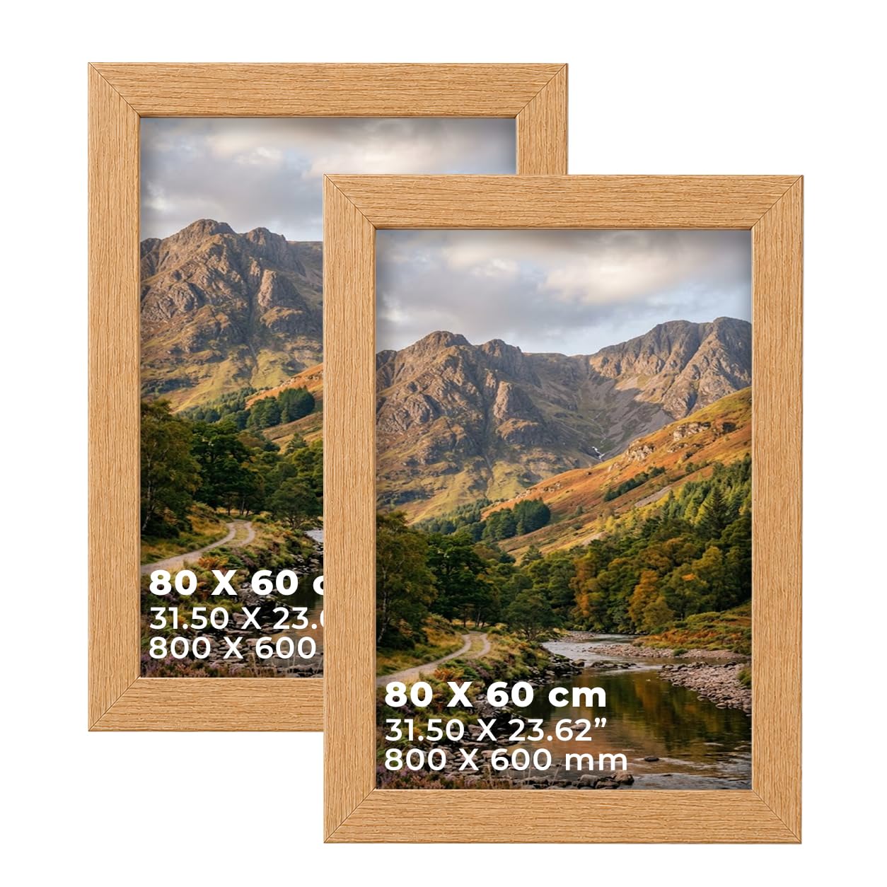 DECORO Oak 80X60 CM (31.50X23.62) CANVAS Pack of 2 Picture Frame with Plexiglass Front & Engineered Wood Construction, Wall Hanging Display for Photos, Posters & Artwork, Portrait or Landscape