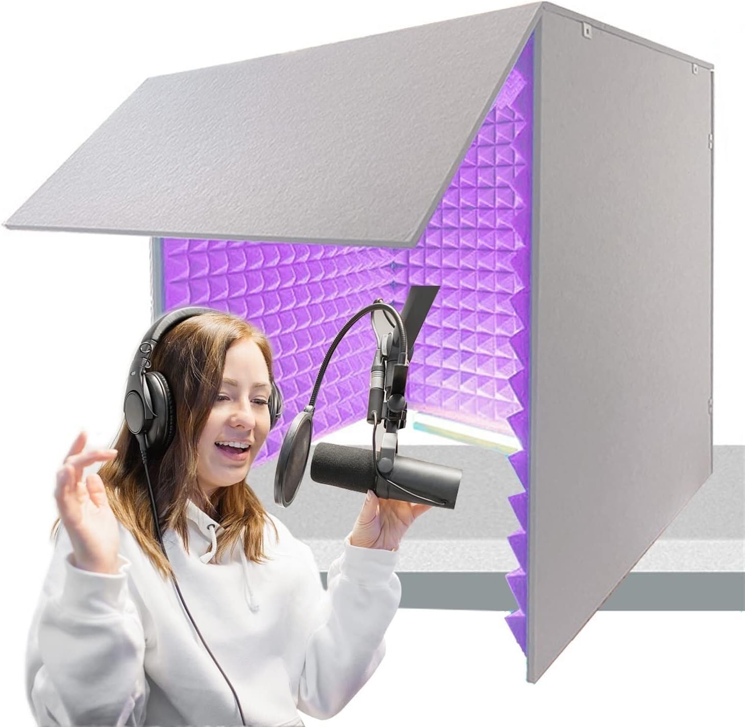 LXXW Panel ścienny z pianki akustycznej Panele piankowe dźwiękoszczelne, 80 * 80 * 80CM przenośna kabina dźwiękoszczelna do nagrywania dźwięku kabina wokalna(Purple)