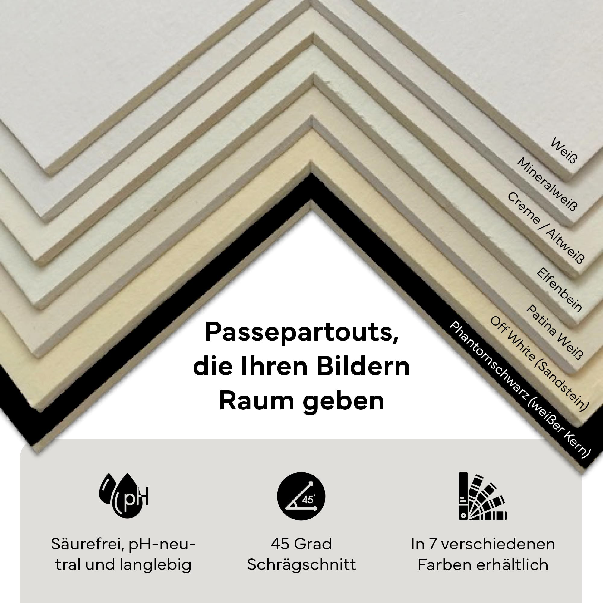 Passepartout 70x100 cm/Schrägschnitt-Passepartouts nach Maß für Bilderrahmen/Klassischer 1,5mm Karton in Weiß (6000) /Innenmaße: 60x80cm