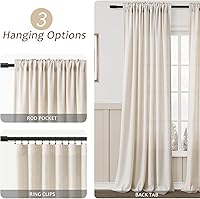Vista 2 de Paneles de cortina de lino con pestaña trasera, de 84 pulgadas de largo, cortinas plisadas semitraslúcidas, mezcla de lino sintético, estilo rústico