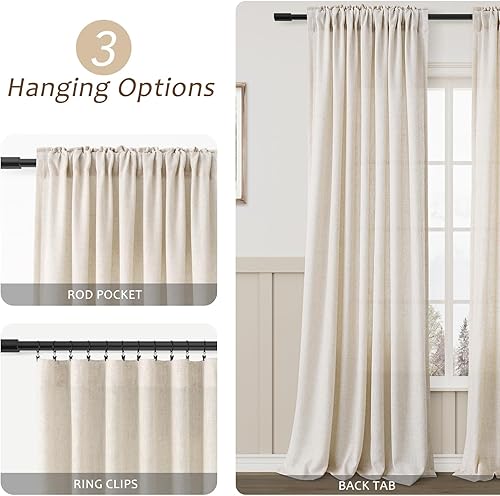 Miniatura 2 de Paneles de cortina de lino con pestaña trasera, de 84 pulgadas de largo, cortinas plisadas semitransparentes para sala de estar, mezcla de lino
