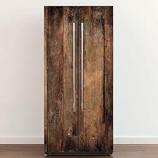 Self Adhesive Vinyl Refrigerator Wrap Vintage Wood Texture Old Weathered Rough Planks Detailed Backdrop Door Mural Sticker Peel and Stick Removable Door Cover Fridge Wrap Decal for Kitchen Decor