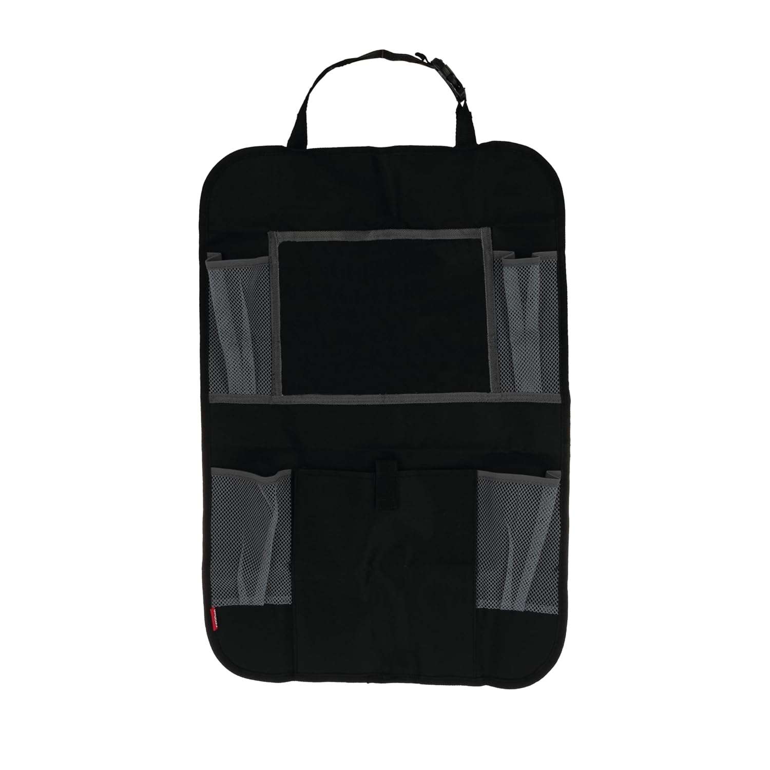 Nuby Backseat Car Organizer Set: Organizer with Tablet Holder, Storage Pockets and 5 Linkable Hooks for Attaching Accessories | Easy to Clean Black