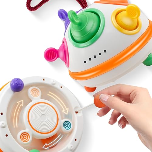 Montessori Juguetes para bebés de 12 meses, juguetes sensoriales de silicona de grado alimenticio con Fidget Spinners para bebés, juguetes de viaje
