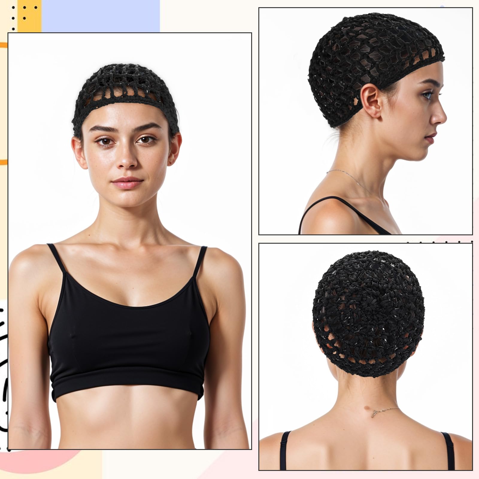 YUXIANLB Cuffia per capelli in maglia lavorata all'uncinetto, morbida rayon, traspirante, per dormire, doccia, trucco, copertura spessa, notte, casa, viaggi, accessori