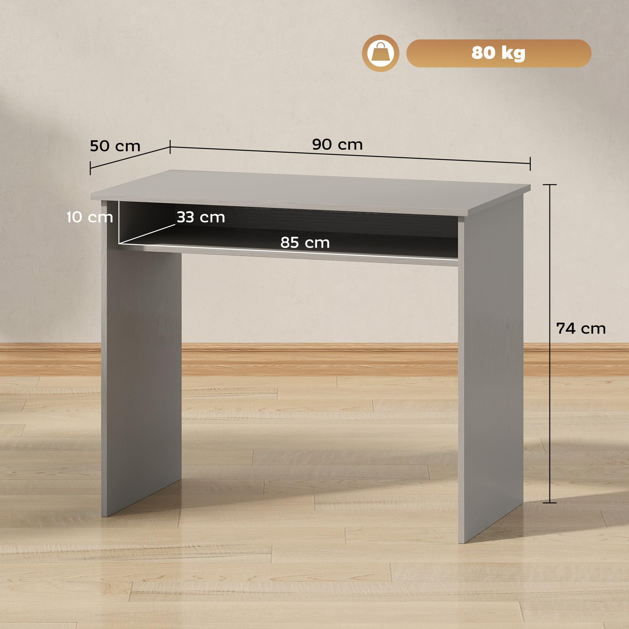 HOMCOM Scrivania moderna, tavolo ufficio, 90x50 cm, grigio