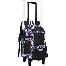 KAVIGOR 2-in-1 Rolling Baseball & Softball Bag, Detachable Backpack, Roll or Carry, Dual-Pole Anti-Tip, 3.5" Wheels, No Tools Setup