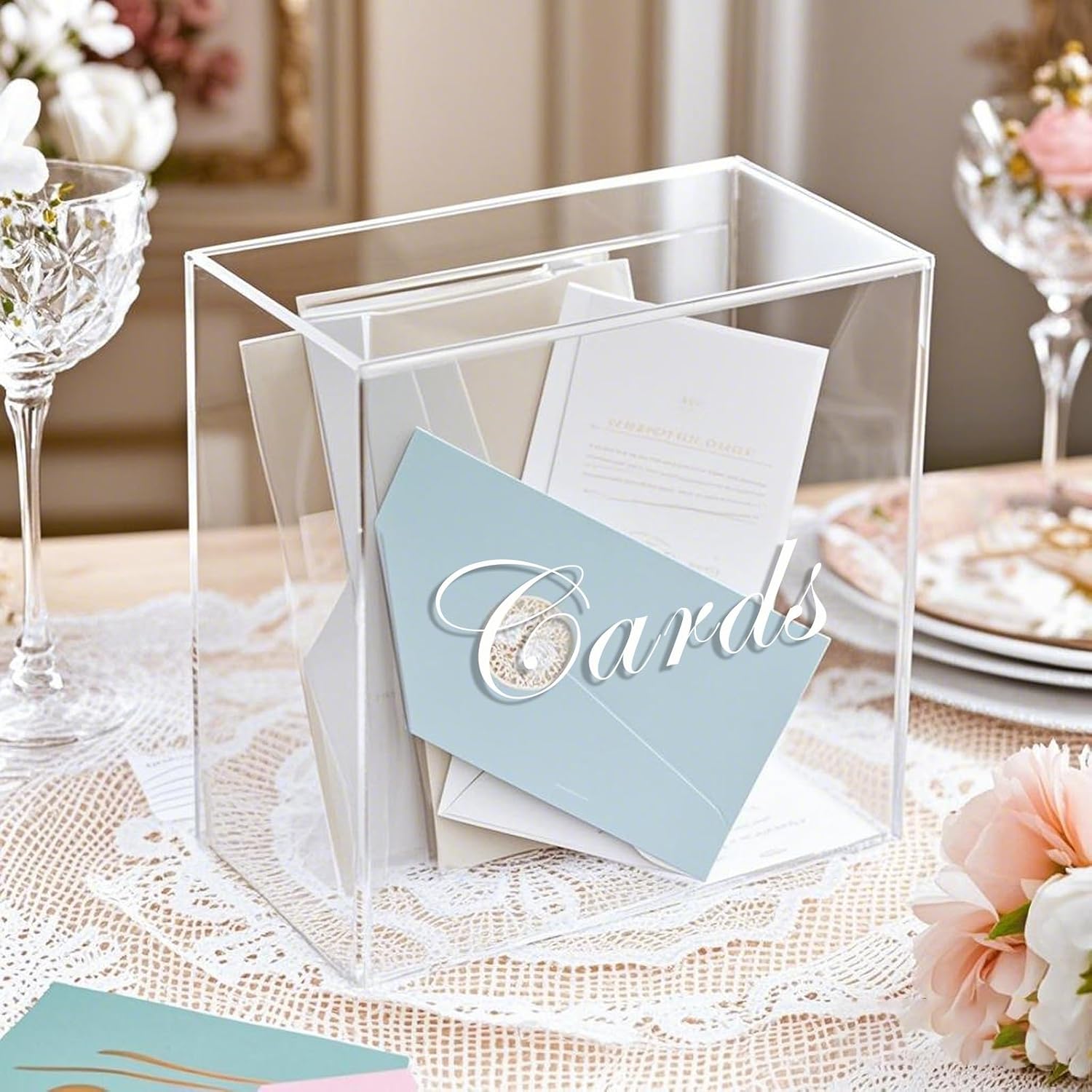 Large Clear Acrylic Wedding Card Box with Slot and Pen, 10x10x5 inch Wedding Receptions Wishing Well Money Box, DIY Card Box for Party, Graduation, Bridal Shower, Birthday (Clear)