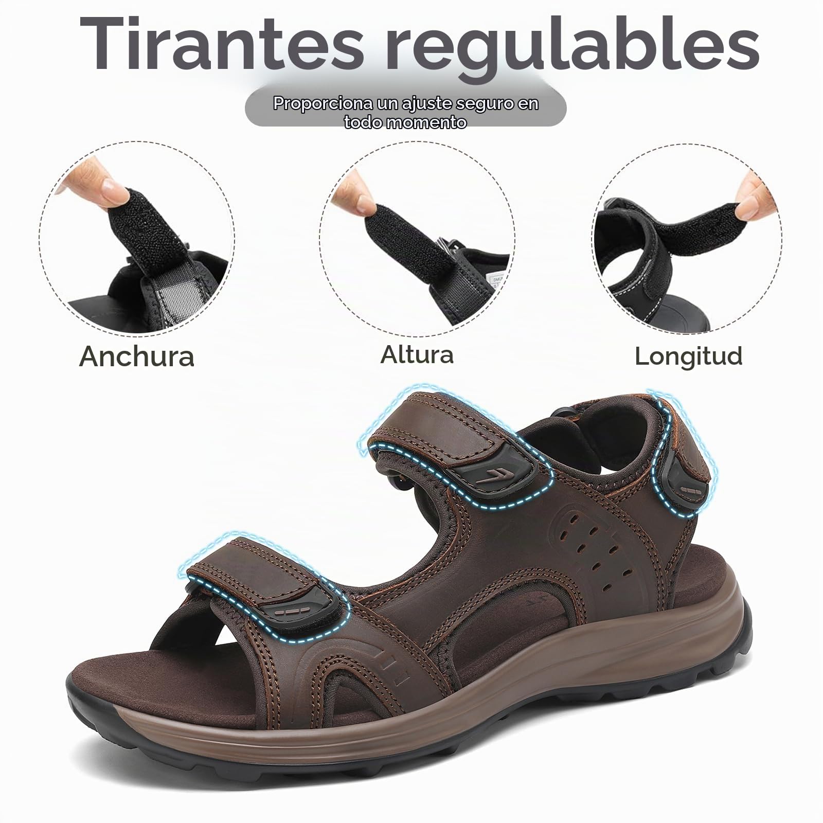 FLARUT Sandalias de los Hombres de Verano Zapatos de Senderismo Trekking Deportes al Aire Libre de Cuero Playa Dedo del Pie Abierto Deportivas Casuales(Marrón Oscuro,44)